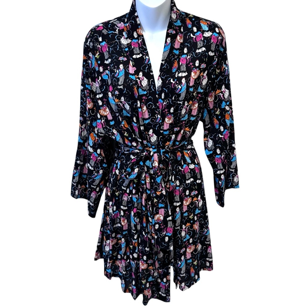 Josie Natori Wrap Robe Kimono Colorful SZ  Medium Asian Motif Tea Party NWT